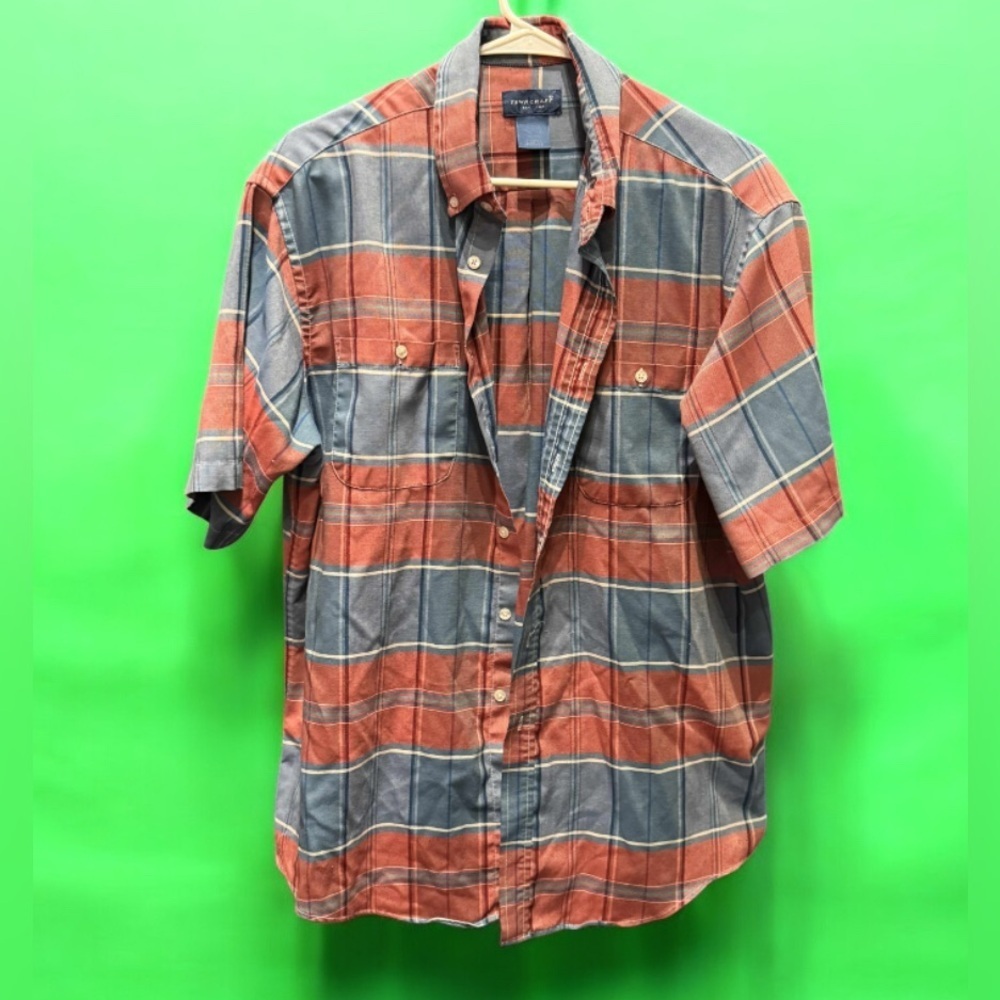 Towncraft Men's Casual Plaid Shirt in Orange & blue XL